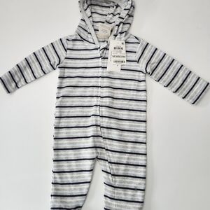 First Impressions Gray and Navy Striped Hooded Footie